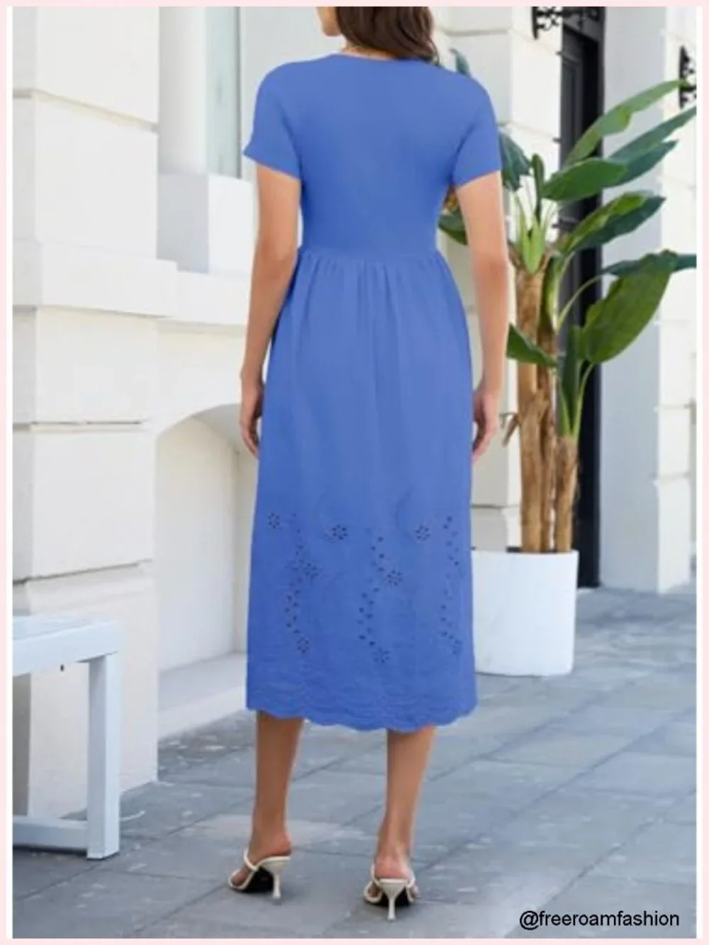 Women's Casual Short Sleeve Cotton A-Line Eyelet Maxi Dress with Pockets